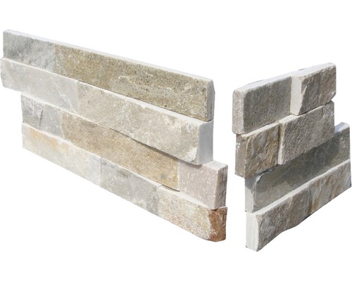 Kwartsiet gevelsteen hoek, beige-veelkleurig, 26 x 10 cm