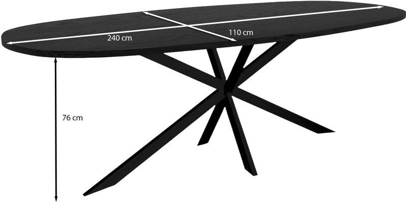 Eettafel Deens ovaal 240cm zwart Hero ovale eettafel