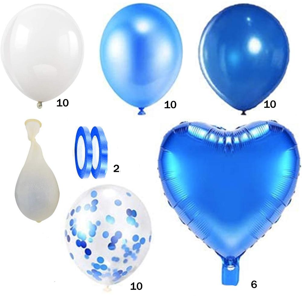 (48-tlg. Set) Party Ballons Latex- und Folienballons mit Konfetti - Blau