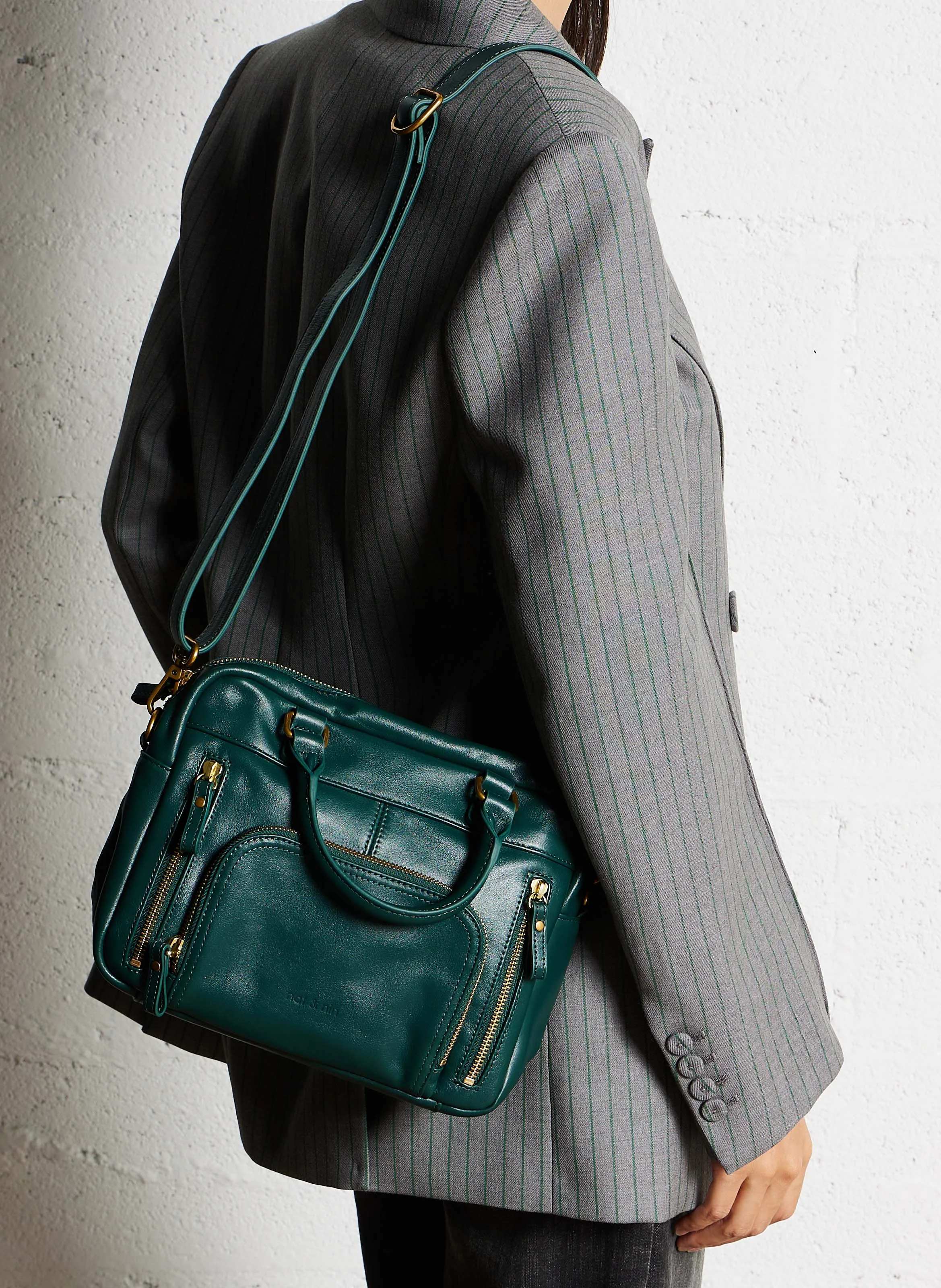 MINI MACY - Sac à main multipoches en cuir | Vert