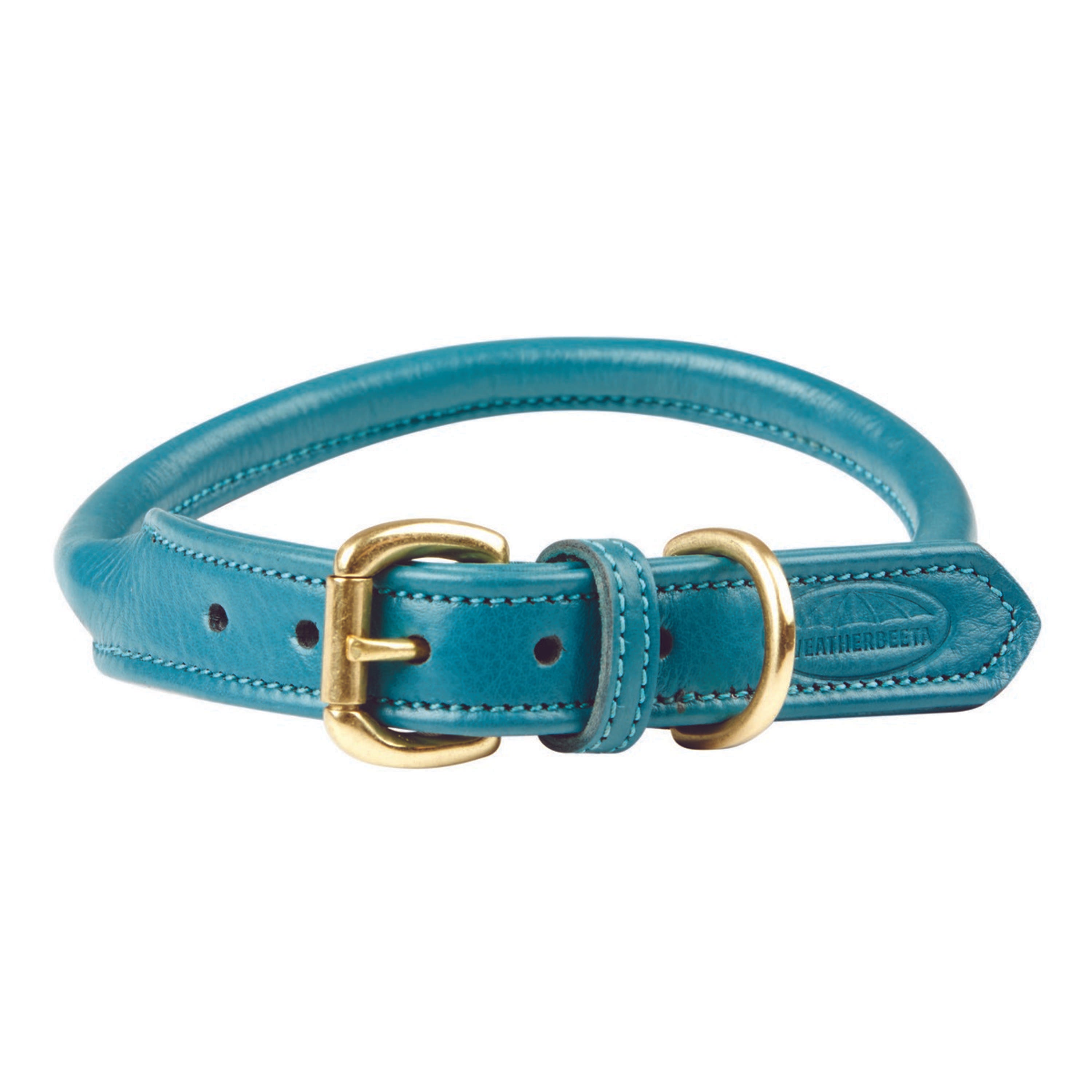 WeatherBeeta Dog Collar Rolled Leather Teal