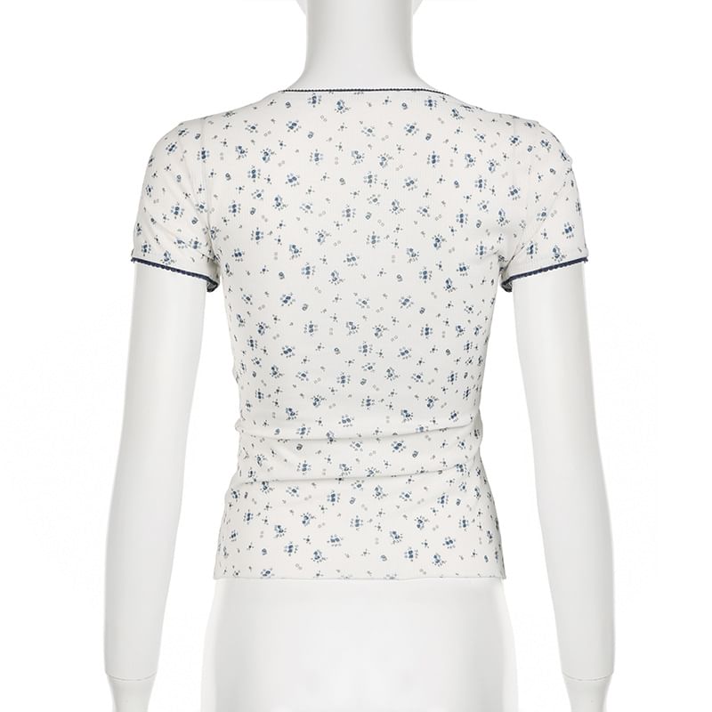 BrickBlack - T-shirt met korte mouwen, V-hals en bloemenprint
