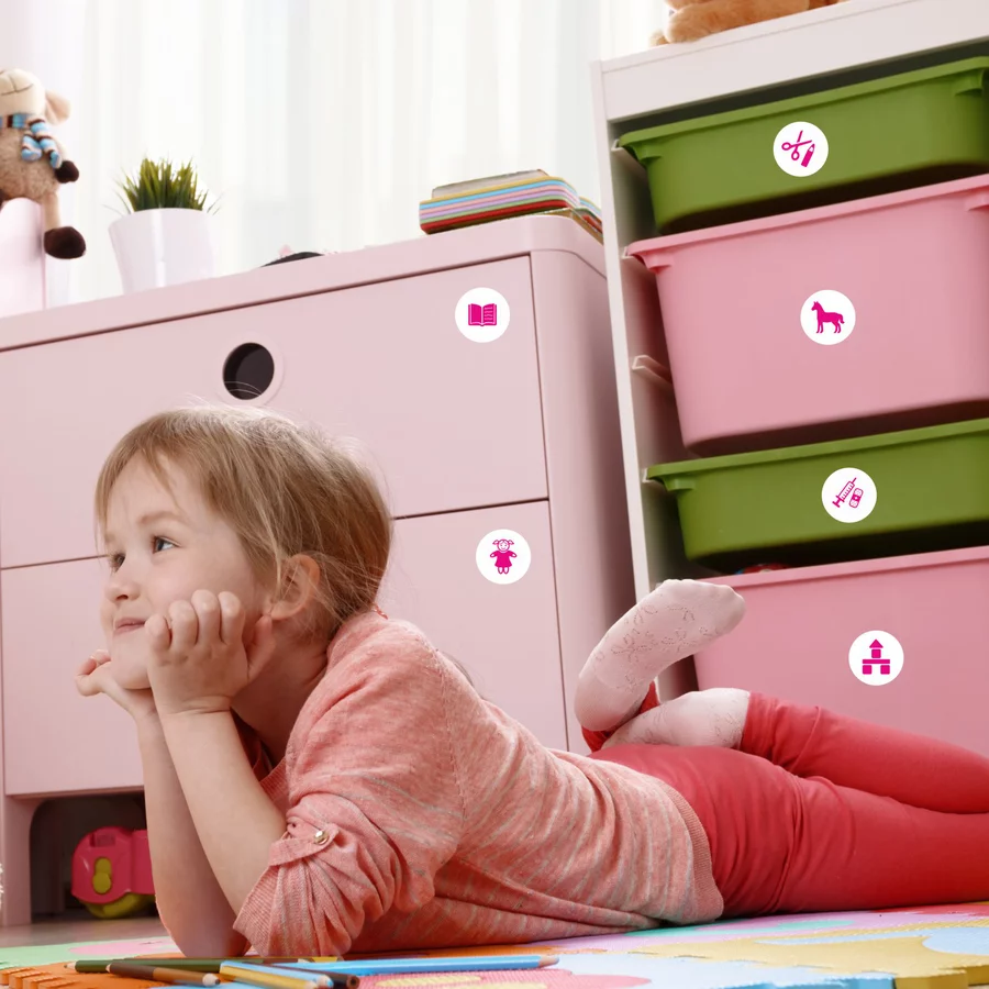 Nikima Möbelaufkleber Ordnungssticker für Spielzeug PINK WEISS pink