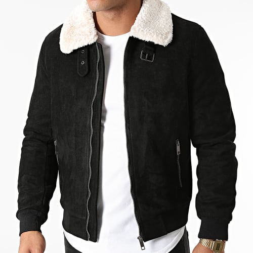 Veste Zippée Col Mouton Noir