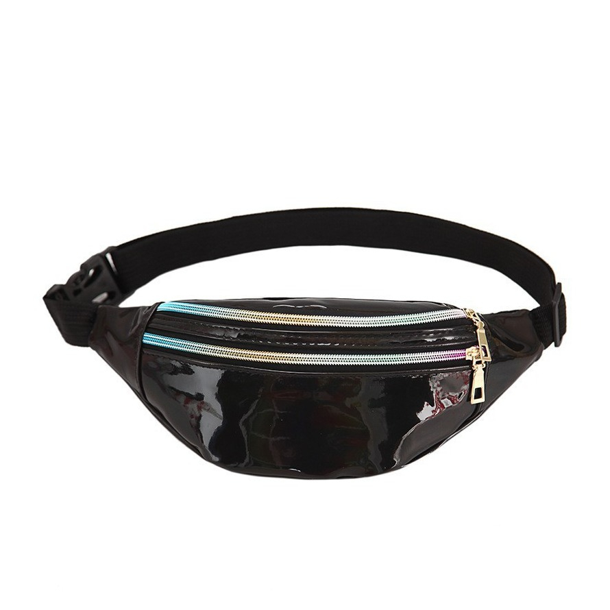 (30x14cm) Unisex Bauchtasche Outdoor Crossbody Bag Gürteltasche Irisierend - Schwarz
