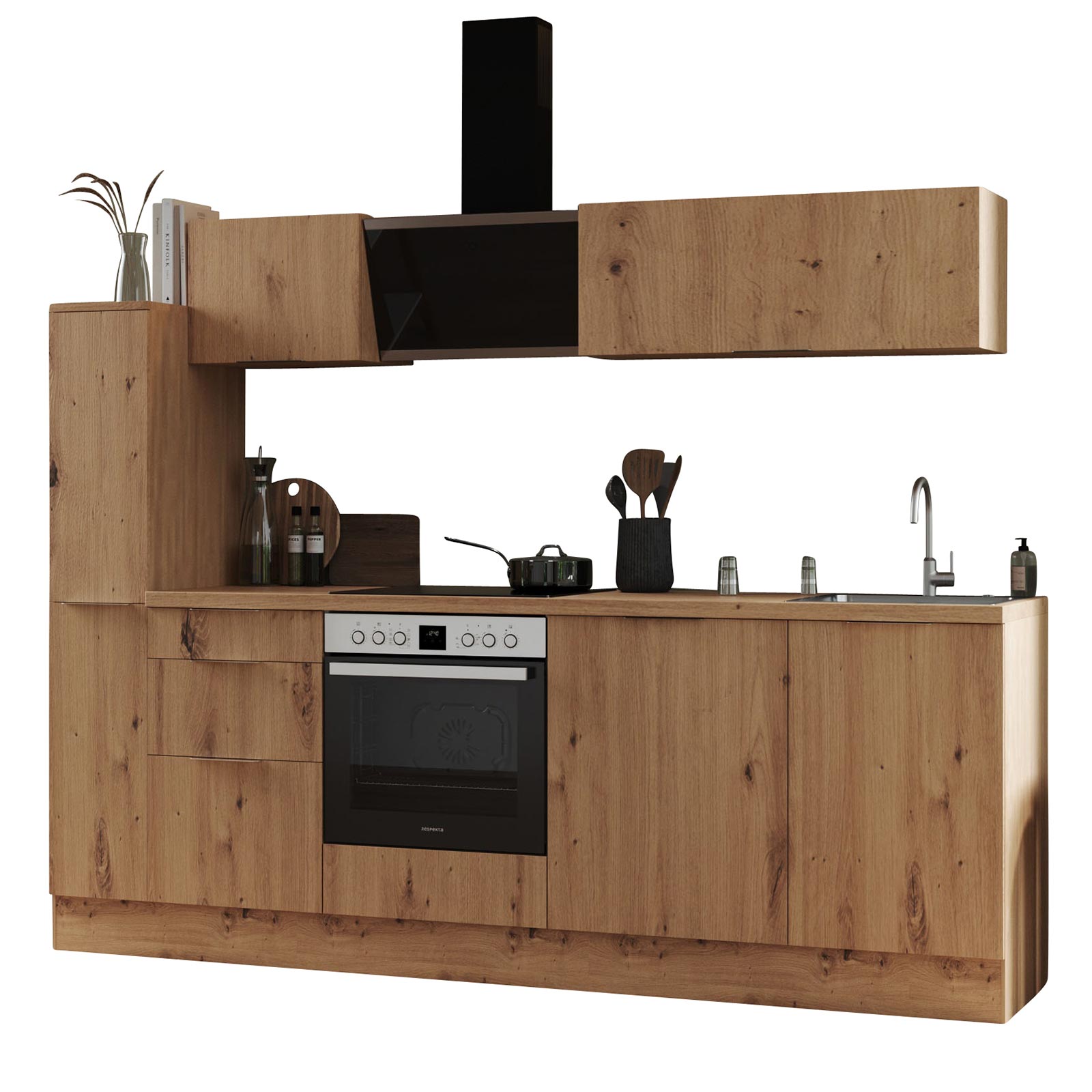 RESPEKTA Küchenblock - Artisan Eiche - mit E-Geräten - 250 cm