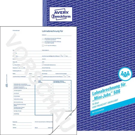 Avery Zweckform 506 Lohnabrechnung für geringf. Beschäftigte, A4, mit Blaupapier, 50 Blatt