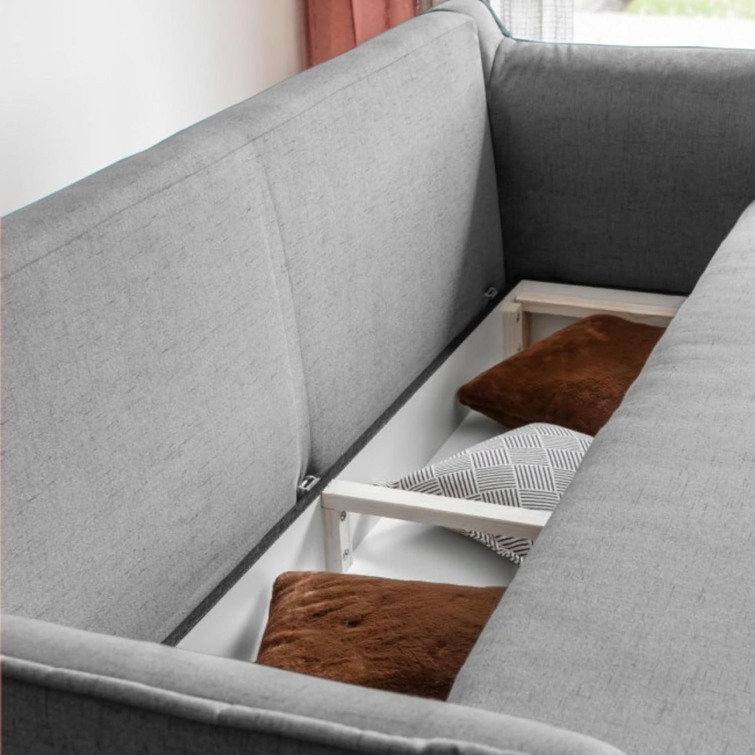MIUFORM Charming Charlie Slim mit Bettkasten und mit Bettfunktion | 3 Sitzer Sofa | 225 x 90 x 85cm | Klappsofa mit Schlaffunktion | Schlafsofa klappbar (Grau)