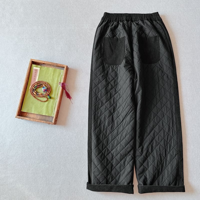 CosmoCorner - Hoge taille effen gewatteerde wijde broek
