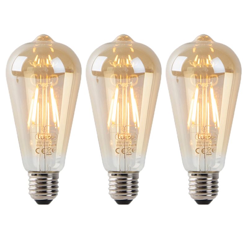 Set van 3 E27 LED lampen ST64 goud met schemersensor 4W 400 lm 2200K