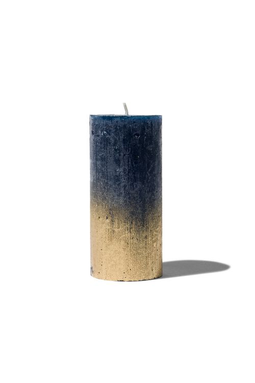 bougie rustique - Ø5x11 - bleu foncé/doré