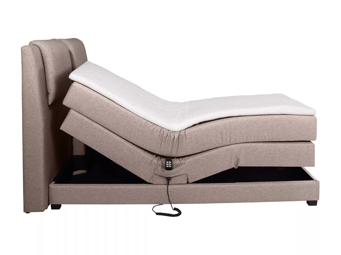 Ensemble complet boxspring tête de lit + sommiers relaxation électrique + matelas + surmatelas - 2 x 80 x 200 cm - Tissu - Beige - CASTEL II de PALACIO