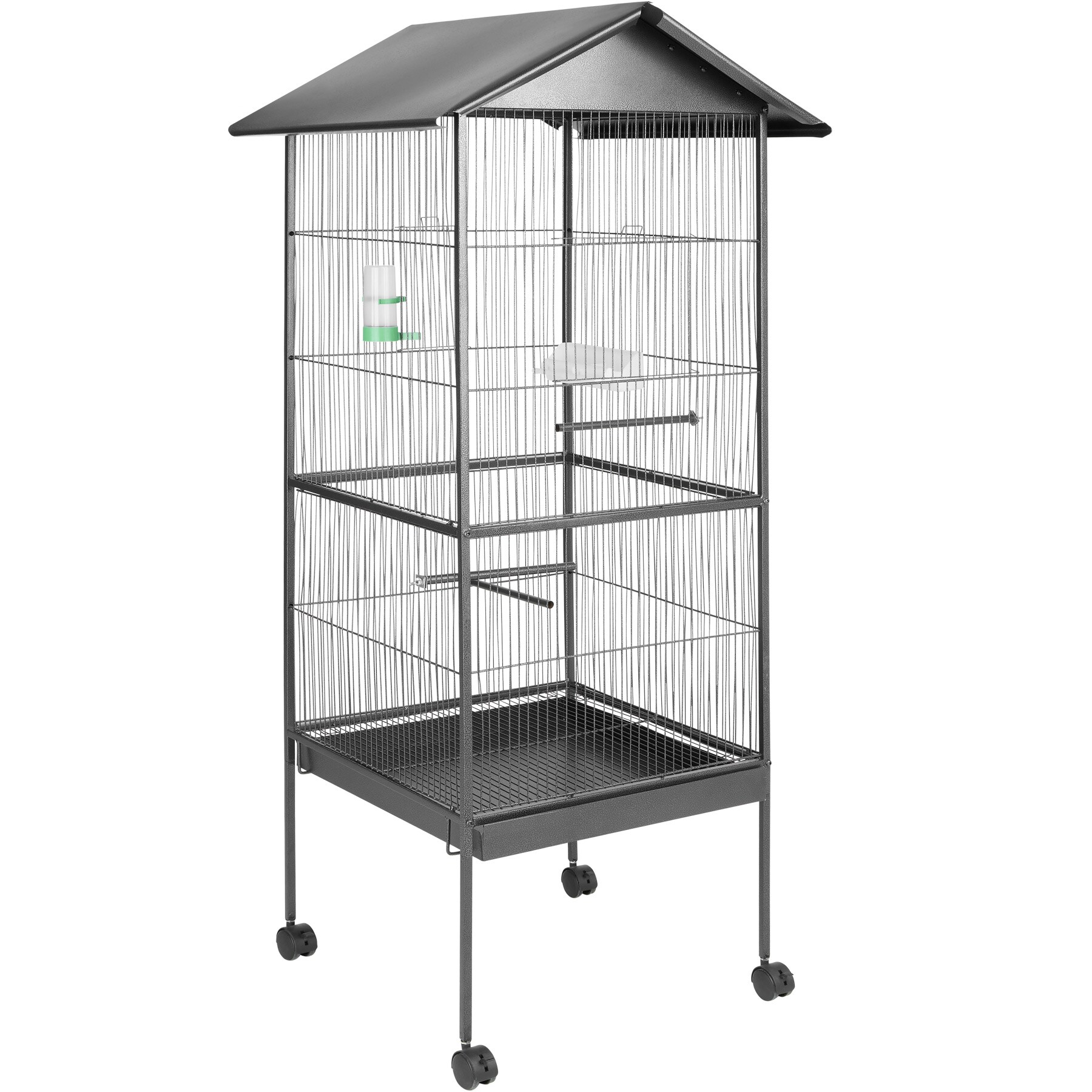tectake® Vogelkäfig, in Hammerschlagoptik, 2 Schiebeöffnungen und geringer Gitterabstand, 52 x 52 x 162 cm