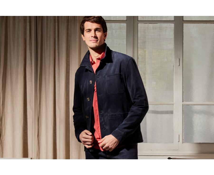 Veste en cuir daim homme Marine - FAUSTIN