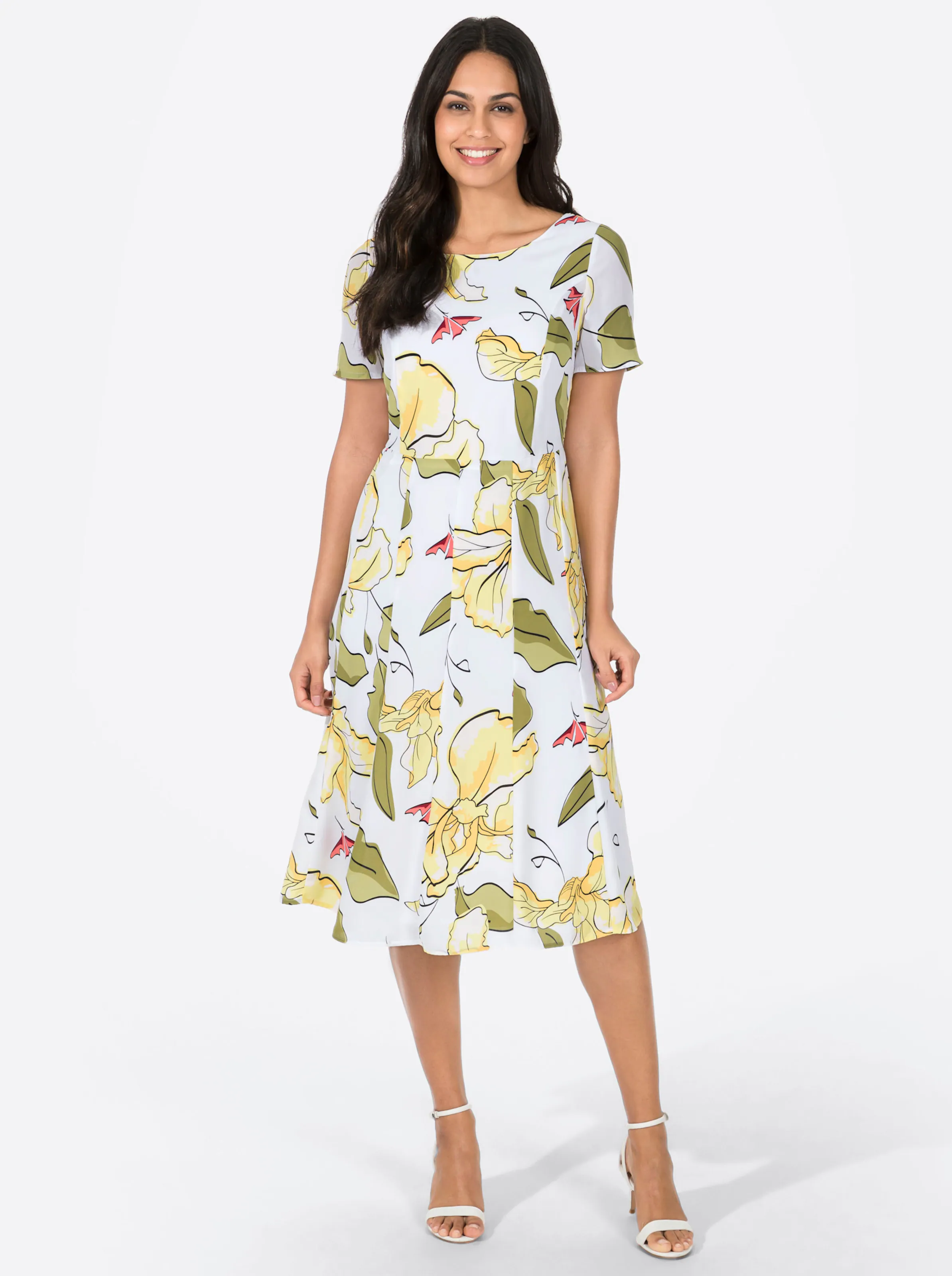 Druckkleid in gelb-schilf-bedruckt