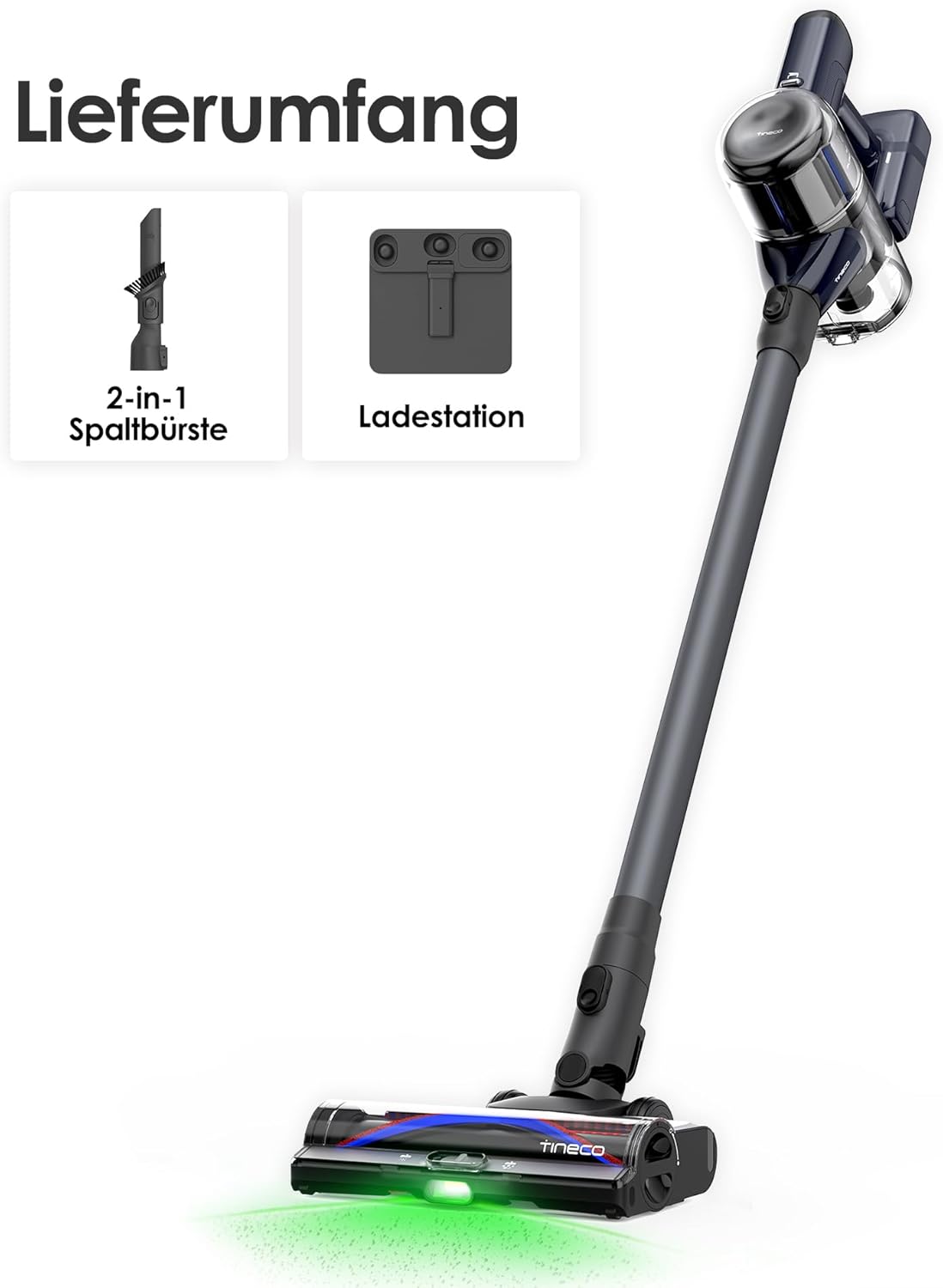Tineco Pure ONE S50 Kabelloser Akku Staubsauger, 150AW Saugleistung, bis zu 95 Min. Laufzeit, ZeroTangle-Bürste, 120° LED-Licht, Entfernt Mühelos Großschmutz & Tierhaare