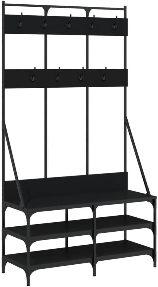 vidaXL Kleiderständer, Garderobe mit Schuhablage, Freistehend Garderobenständer Standgarderobe, Flurgarderobe Kleideraufbewahrung, Schwarz
