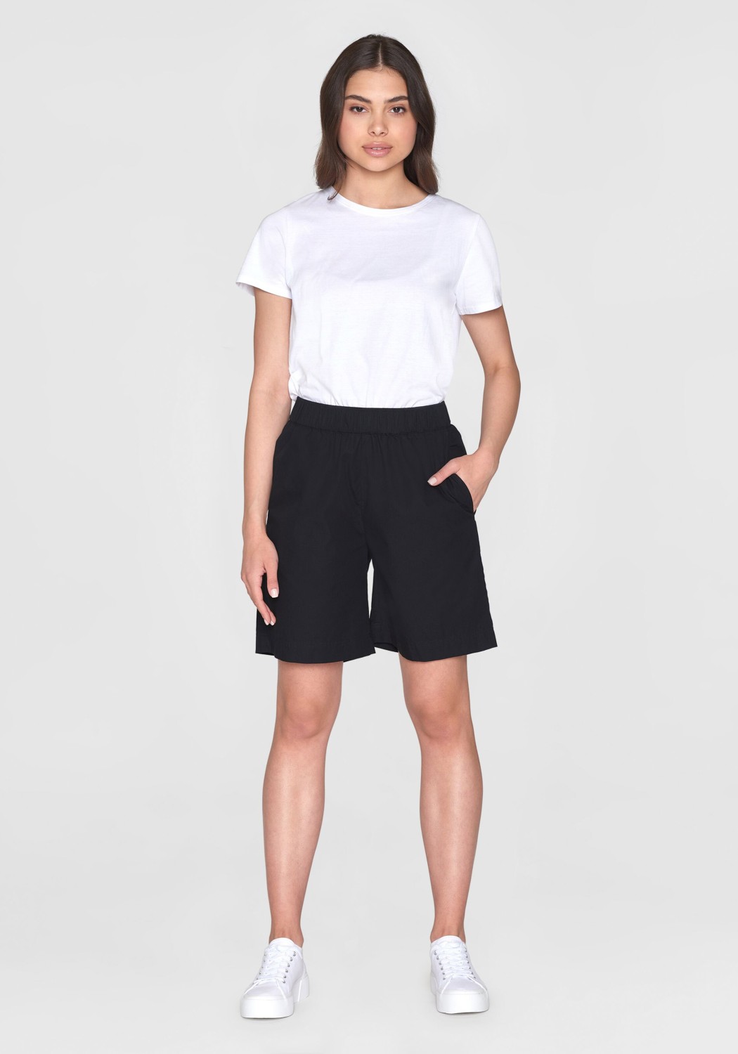 Knowledge Cotton Apparel Bermuda Shorts Posey Wide Mid-Rise Poplin Black Jet