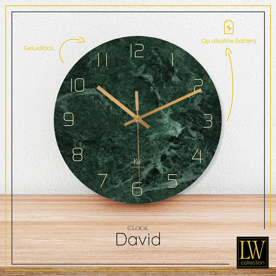 LW Collection Keukenklok David marmer 30cm