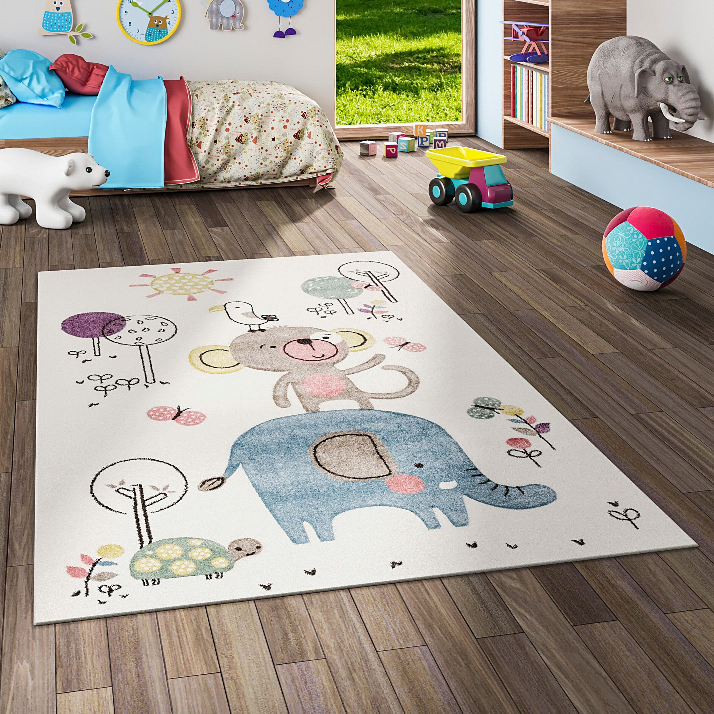 Pergamon Kinder Teppich Maui Kids Lustige Tiere Bunt Creme - 120x170 cm