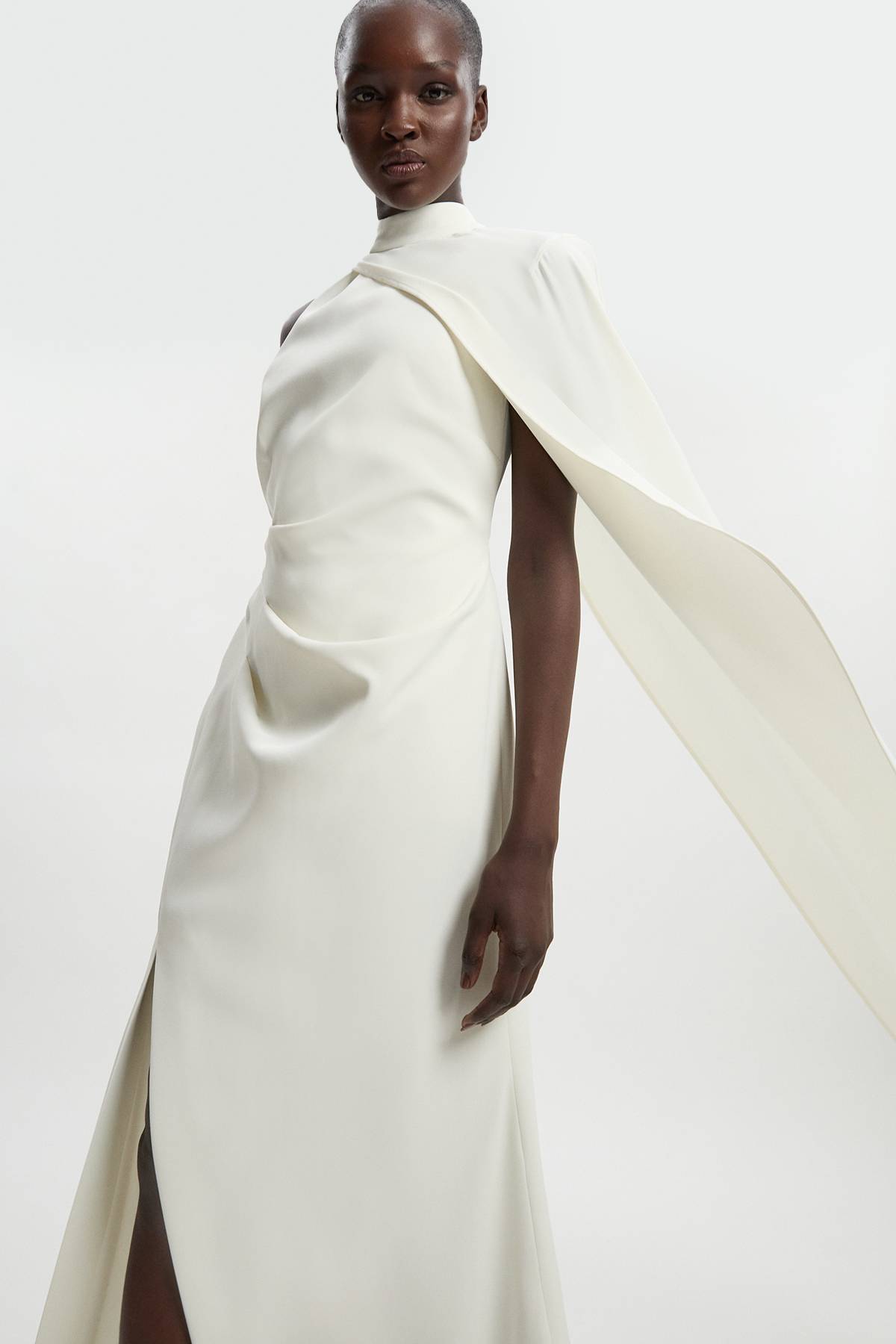 KarenMillen Robe Longue Cape Asymétrique à Une Épaule Taillée Souple