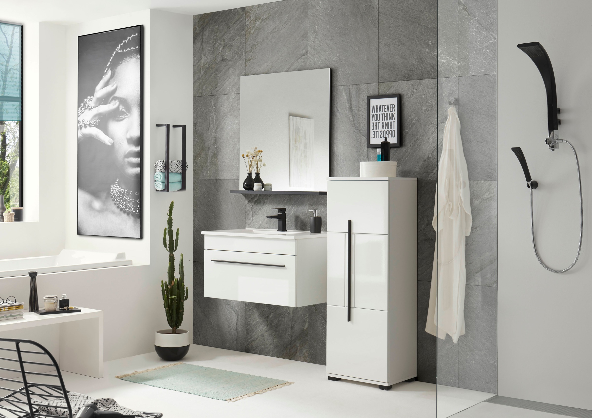 INOSIGN Waschtisch »Cantara, Waschtisch inkl. Waschbecken, modernes Design« mit schwarzen Griffen, ausreichend Stauraum