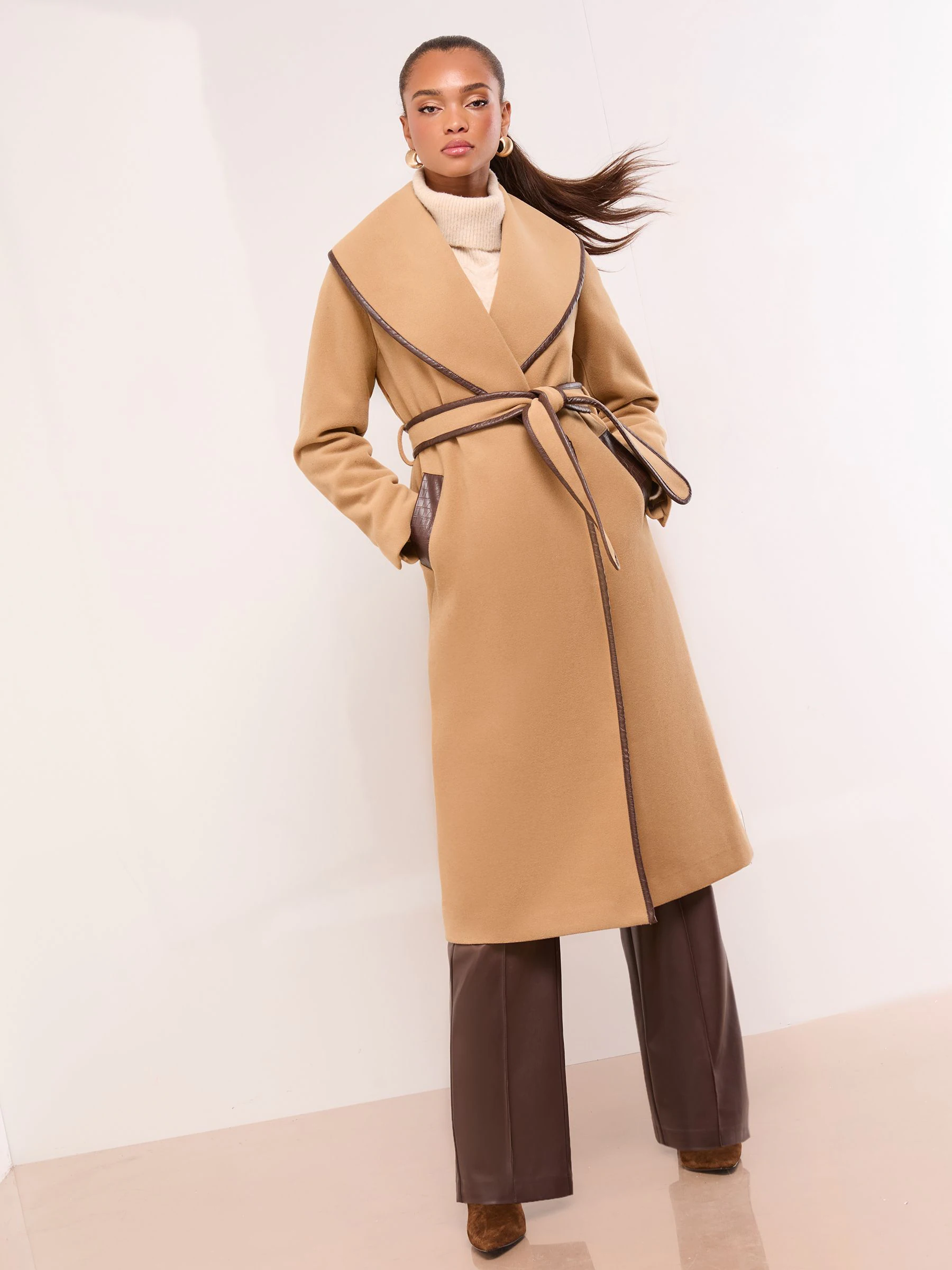 Camel - Lipsy Shawl Lapel Wrap Coat