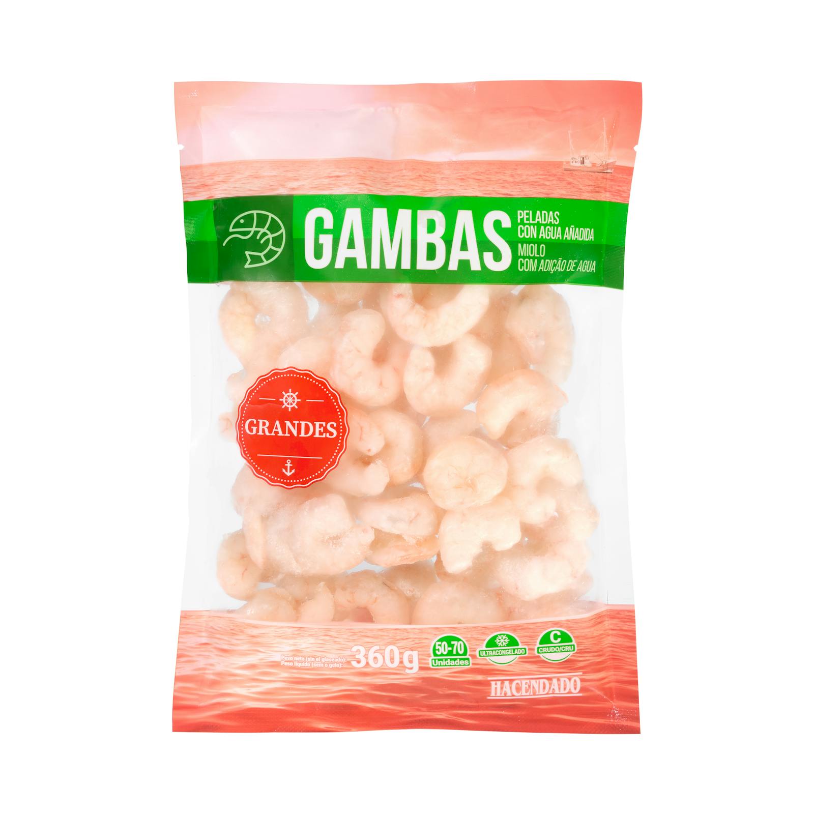 Grosses crevettes crues décortiquées Hacendado ultra-congelées
