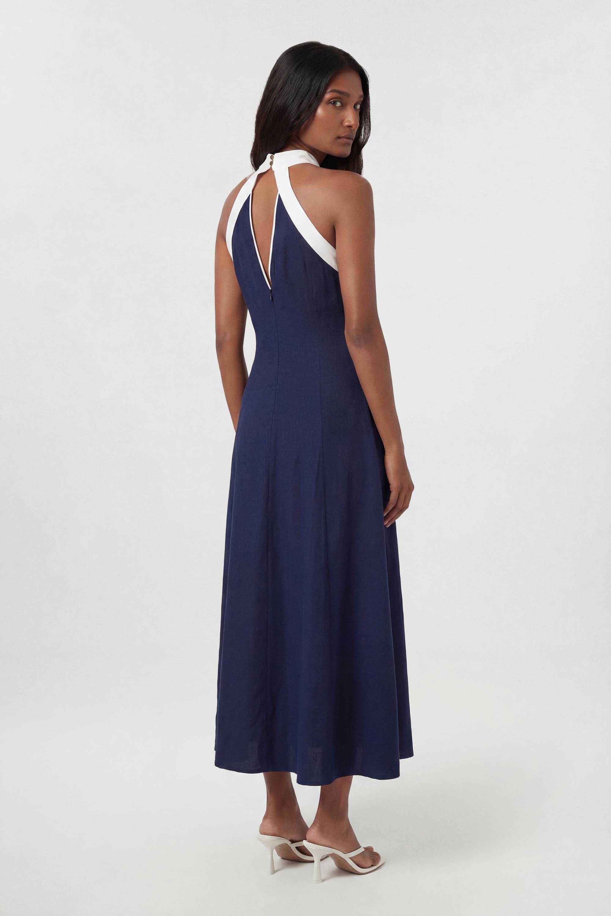 KarenMillen Robe Longue En Viscose Lin Tissé À Col Licou
