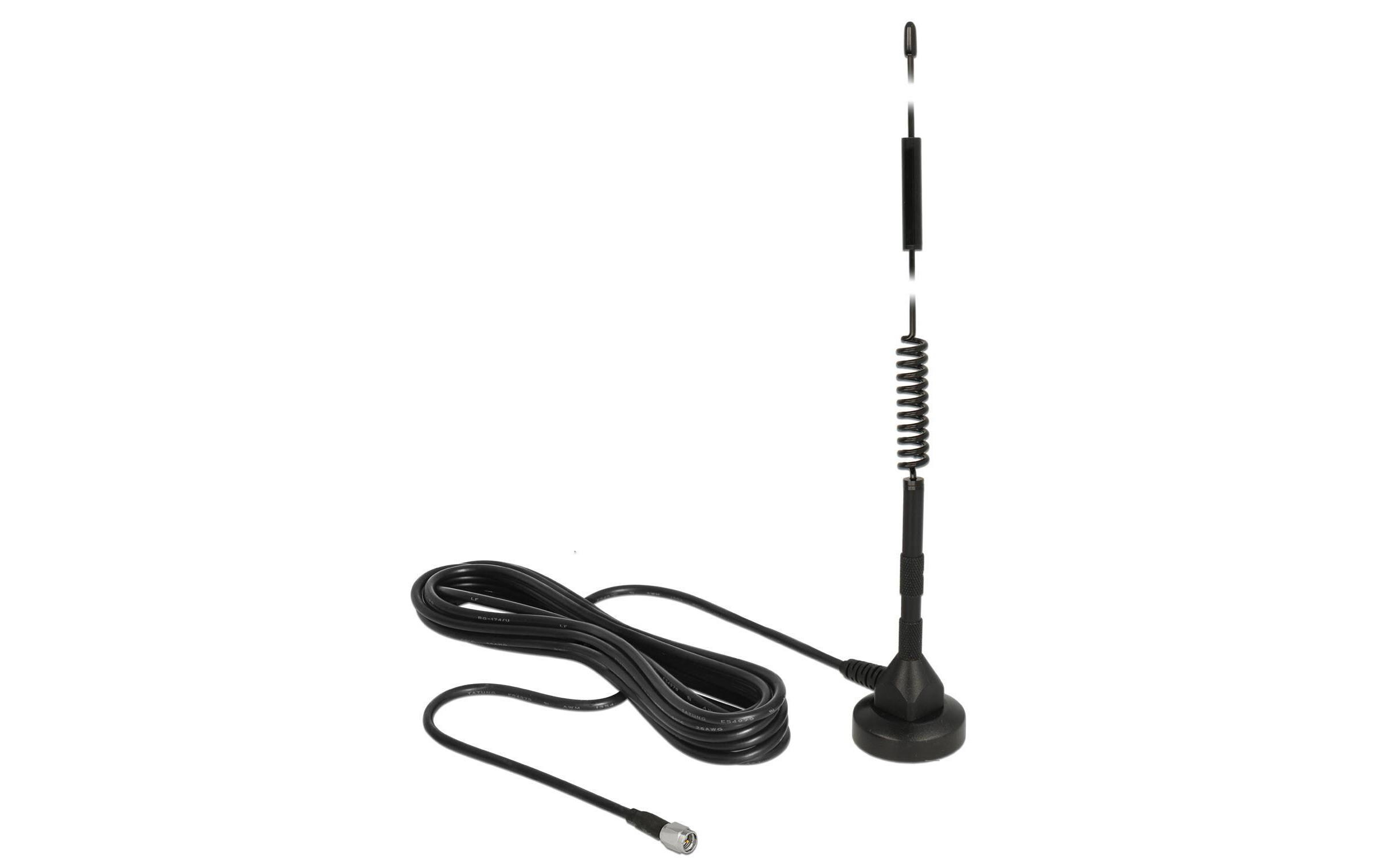 LTE/LoRA-Antenne 0.9-2.6GHz, 33.7cm SMA 5 dBi RundstrahlDelock LTE Antenne SMA Stecker 5 dBi 33.7 cm starr omnidirektional mit magnetischem Standfuss und Anschlusskabel RG-58 3 m outdoor schwarz