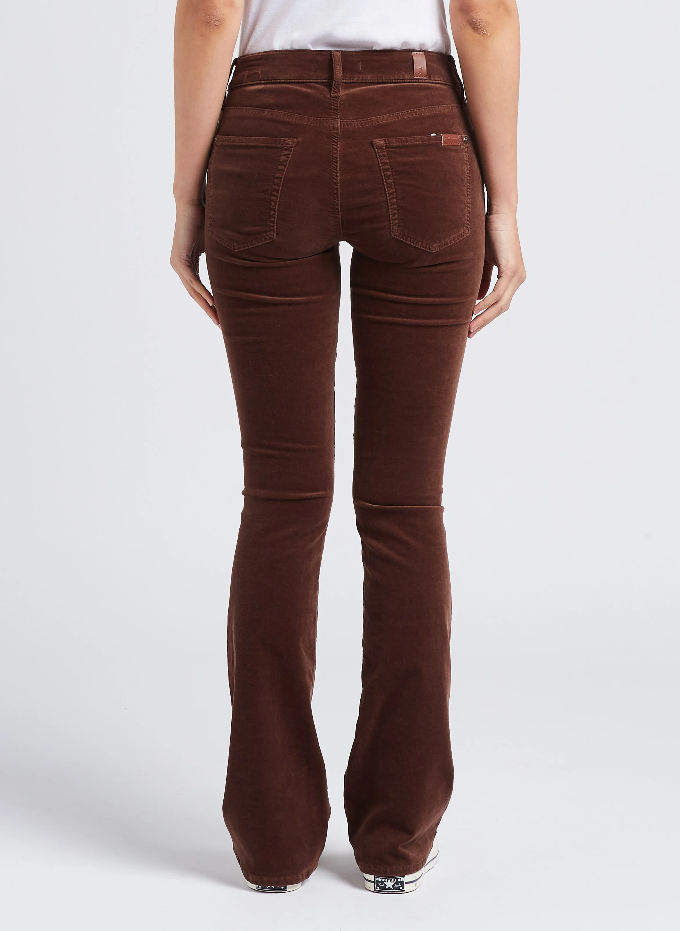 Pantalon bootcut velours en coton mélangé| Marron