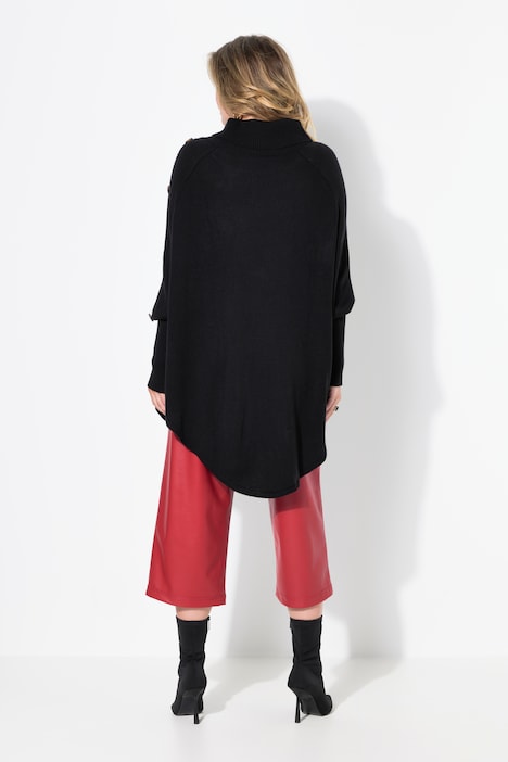 Pullover, Poncho-Style, Zopfmuster, Zipfelsaum