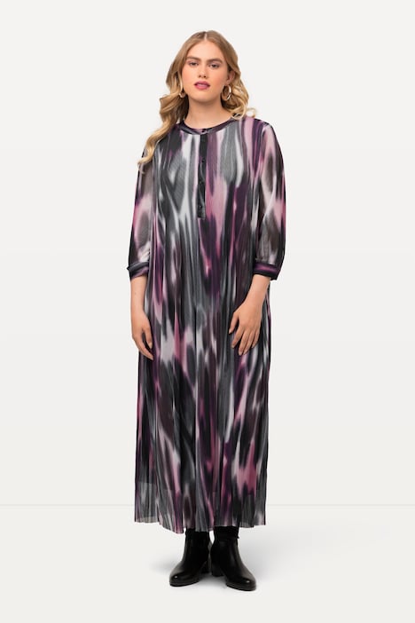 Midikleid, doppellagig, A-Linie, Rundhals, Langarm