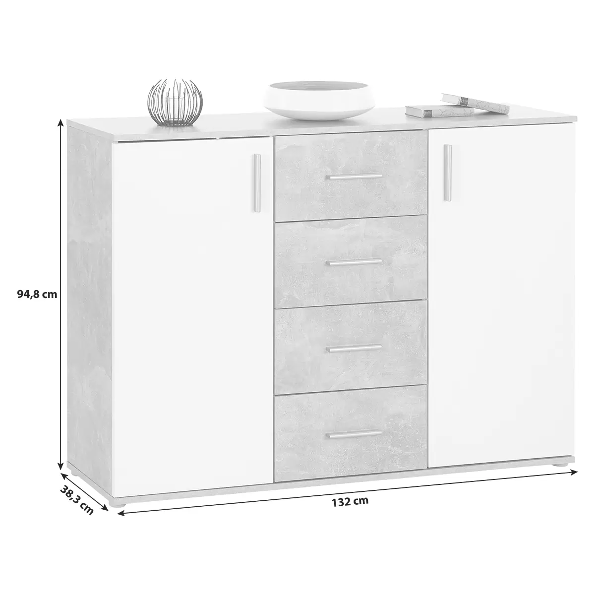 Kommode Ina 03 weiss,Betonoptik