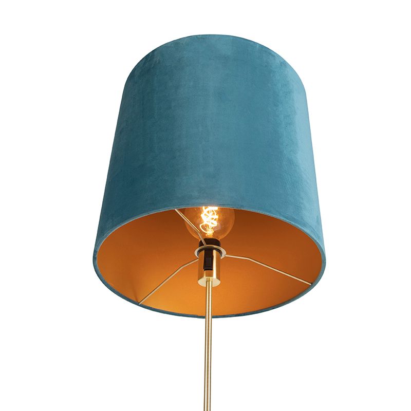 Vloerlamp goud/messing met velours kap blauw 40/40 cm - Parte