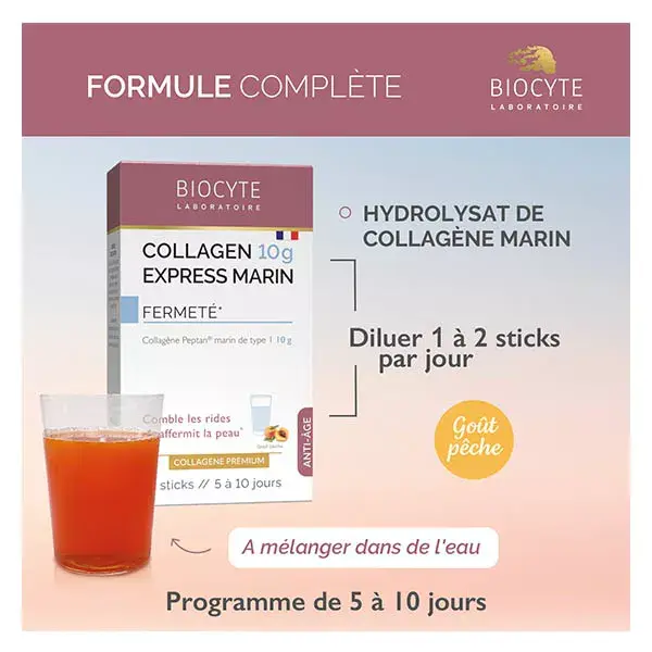 Biocyte Collagen 10gr Express Marin Collagène Peptan® marin de type 1- 10 sticks