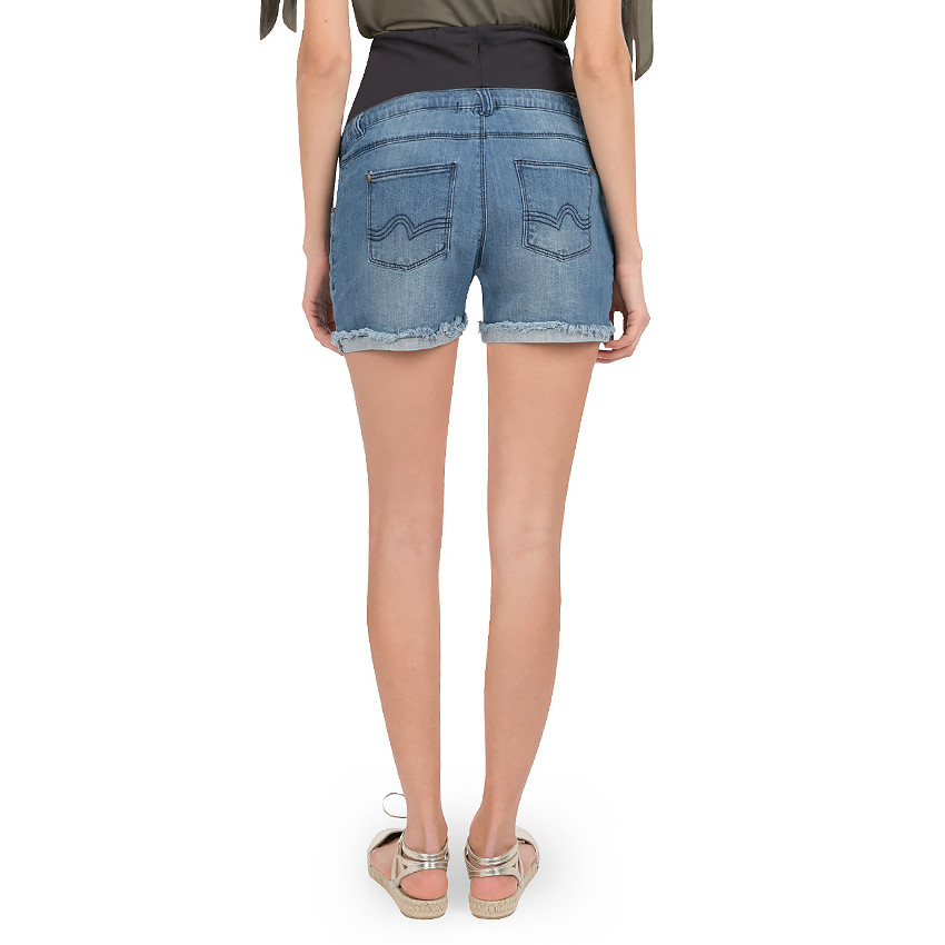 Short de grossesse en jean avec franges
