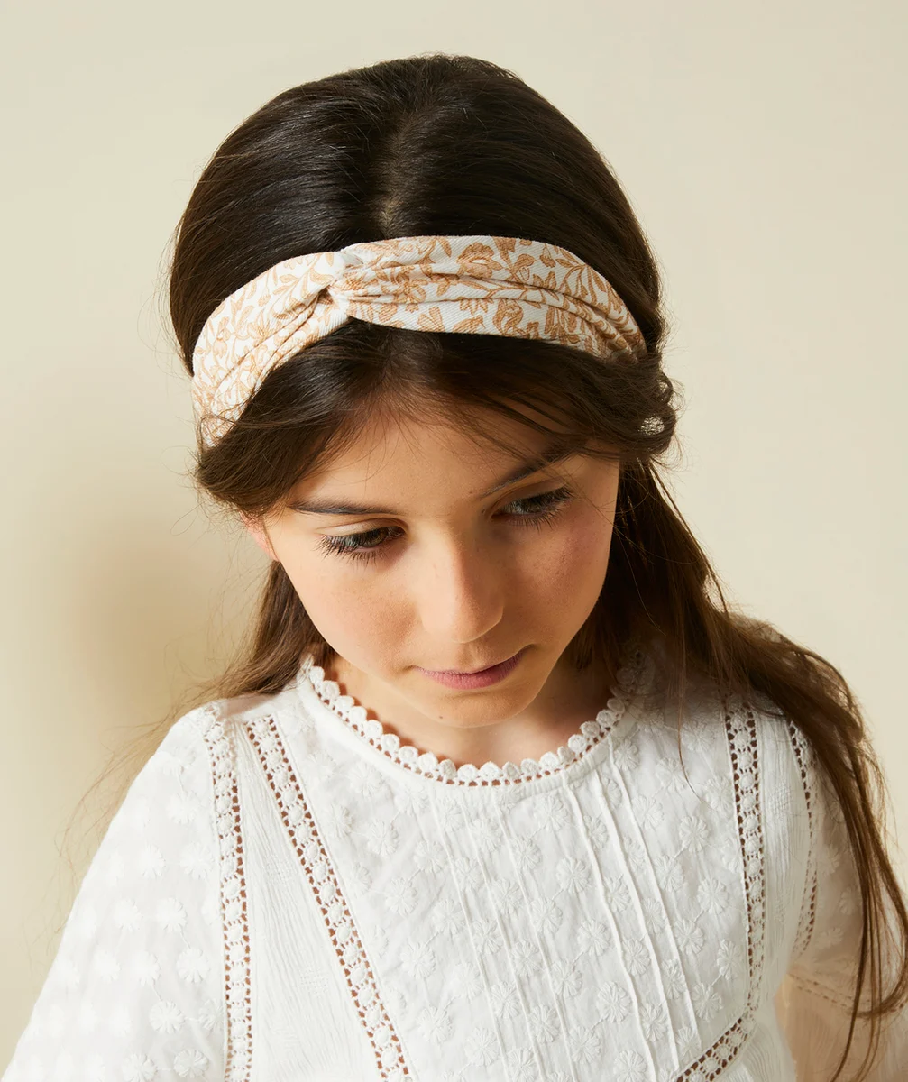 LOT DE 2 BANDEAUX FILLE BLANC IMPRIMÉ ET BRODÉ AJOURÉ