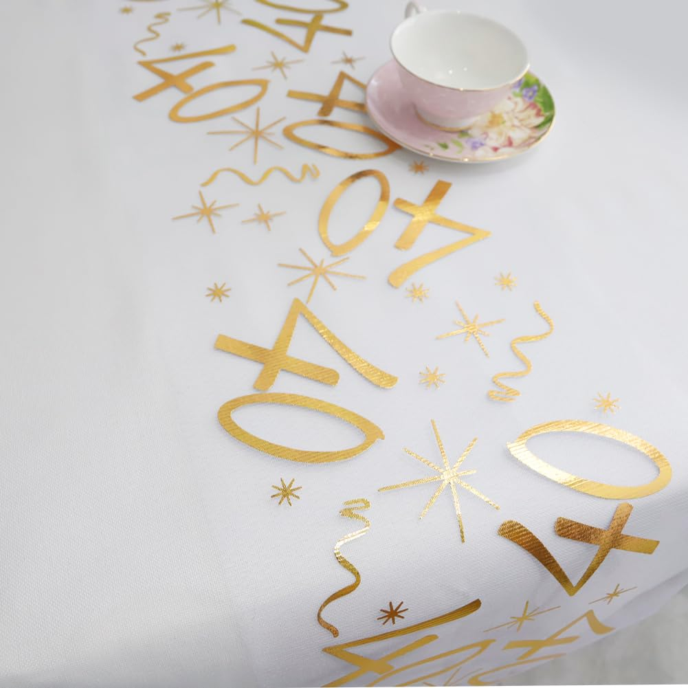 (28x275cm) Happy Birthday Tischläufer 40. Geburtstags Party Deko Zuschneidbares Tischtuch - Transparent / Gold