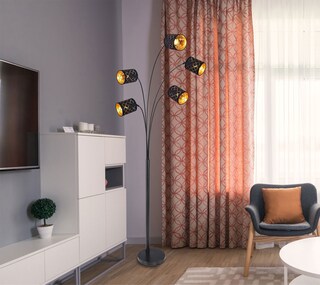 CLARKE Stehlampe schwarz 15229S4,B/H/T: 85 x 204 x 130 cm, Metall, Textil