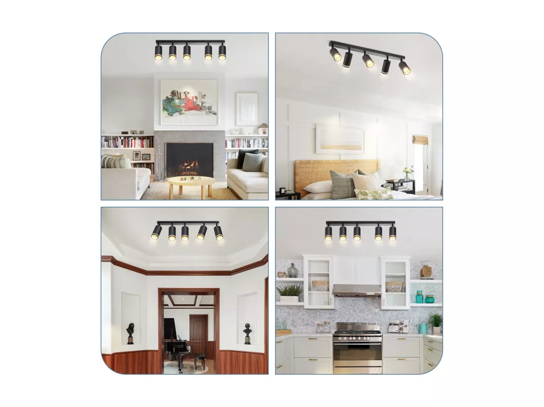 NETTLIFE Plafonnier 5 Spots moderne : plafonnier Noir spot GU10 spots orientables à 355°métal intérieur pour cuisine, salon, chambre, sans ampoule
