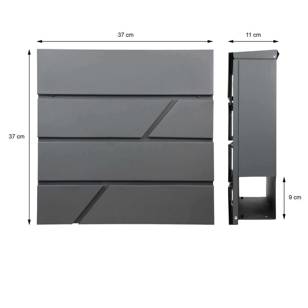 ECD Duitsland Brievenbus met krantenvak 37x11x37 cm van gepoedercoat roestvrij staal, antraciet, inclusief 2 sleutels en bevestigingsmateriaal - Moderne design wandbrievenbus met krantenvak