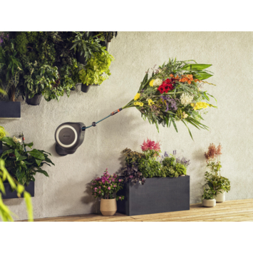 Gardena wandslangenbox Roll Up 15 meter grijs/wit incl. tuinspuit