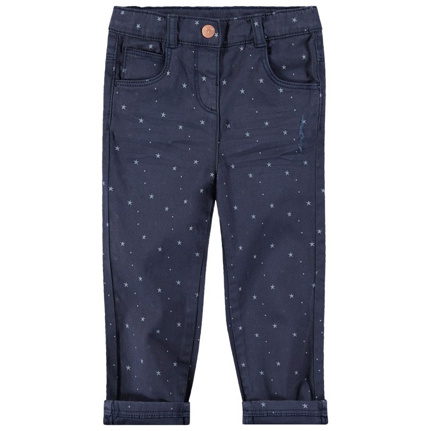 Pantalon en coton avec étoiles imprimées all-over - Bleu marine