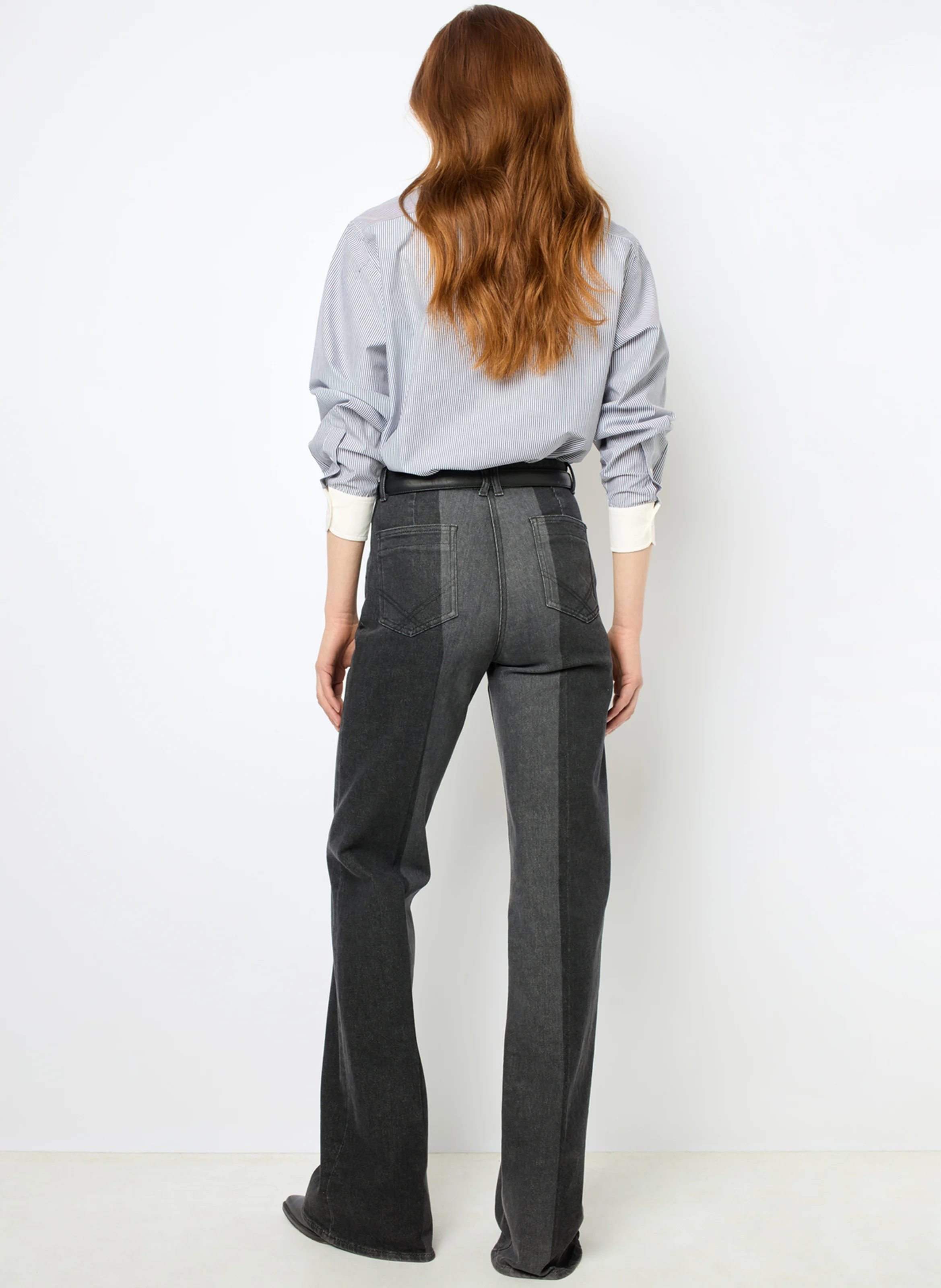 ANNA - Jean flare taille haute en coton mélangé | Gris