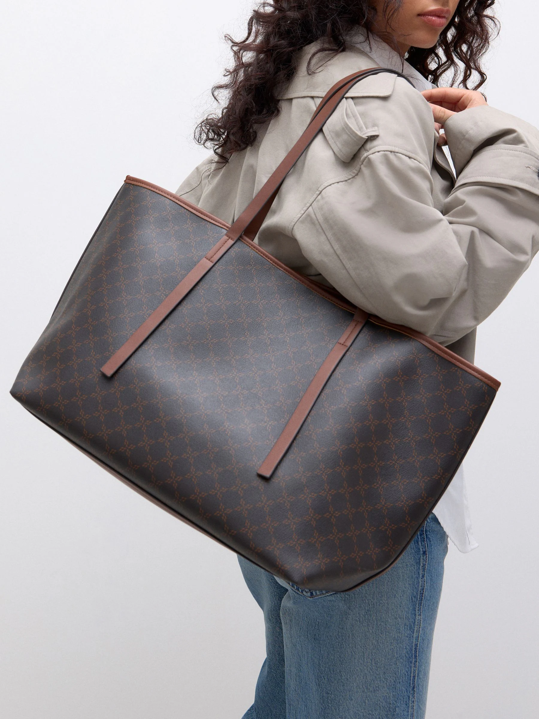 Bruin monogram - Grote schoudertas
