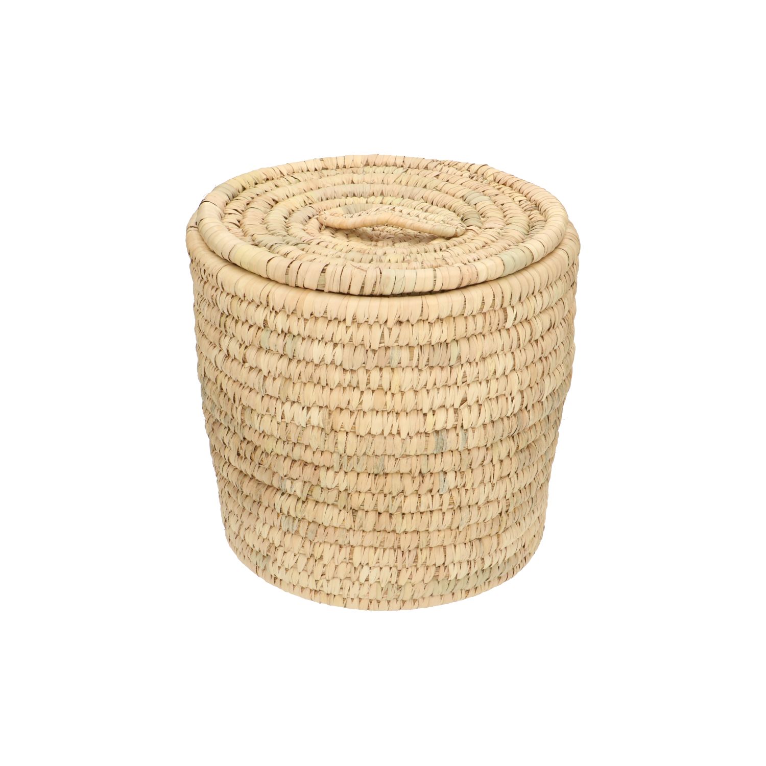 Mand met deksel, rond, kansgras en dadelblad, middel