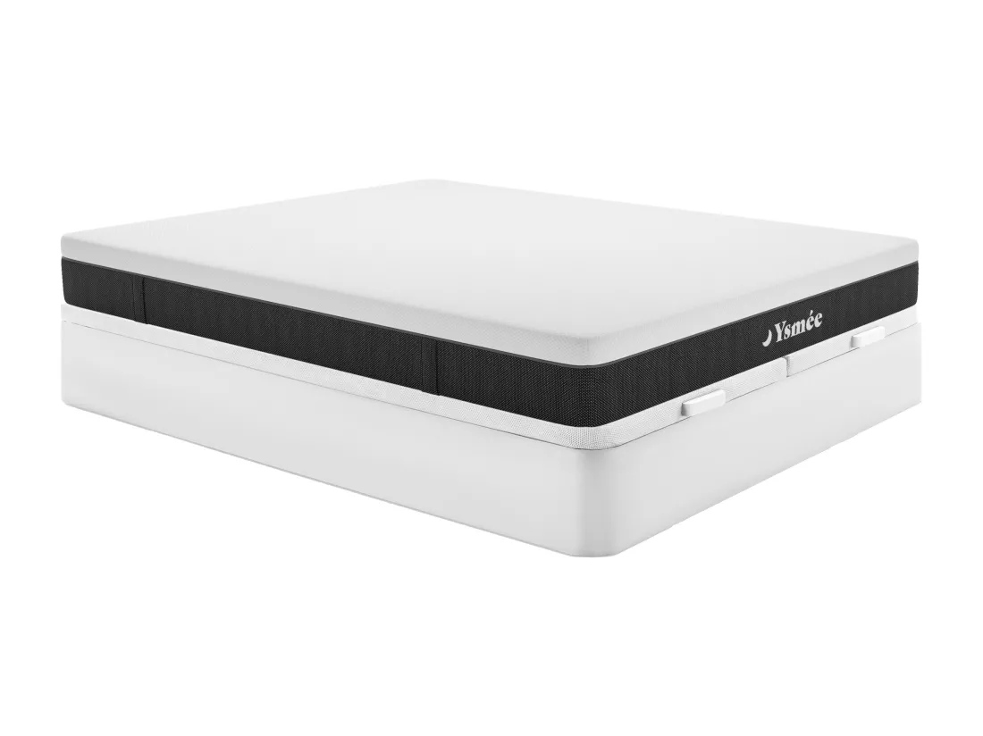 Ensemble 180 x 200 cm sommier coffre blanc + matelas ressorts ensachés 7 zones déhoussable ép.22cm - CELESTRIA de YSMÉE
