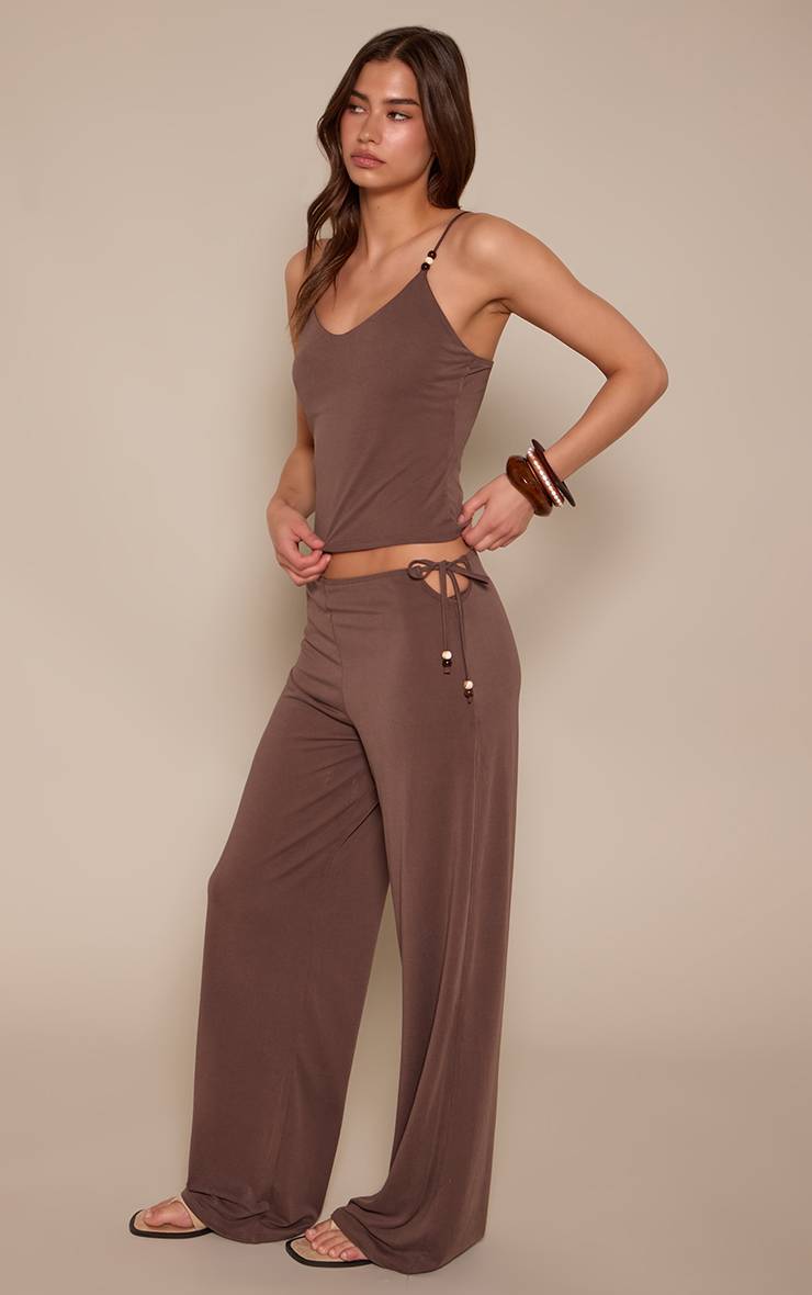 Moka Pantalon Fluide Modal À Liens Latéraux Ornés De Perles