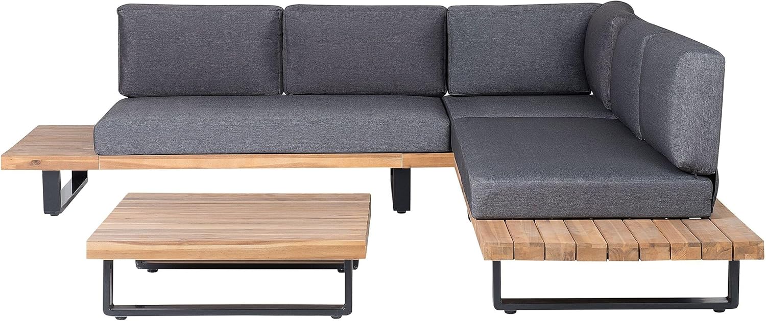 Beliani Lounge Set 5-Sitzer FSC Akazienholz Hellbraun mit Auflagen grau Modern Mykonos